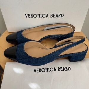 NWT Veronica Beard Cecille Denim Cap-Toe Sling Back Shoe Indigo Blue/Black 6M